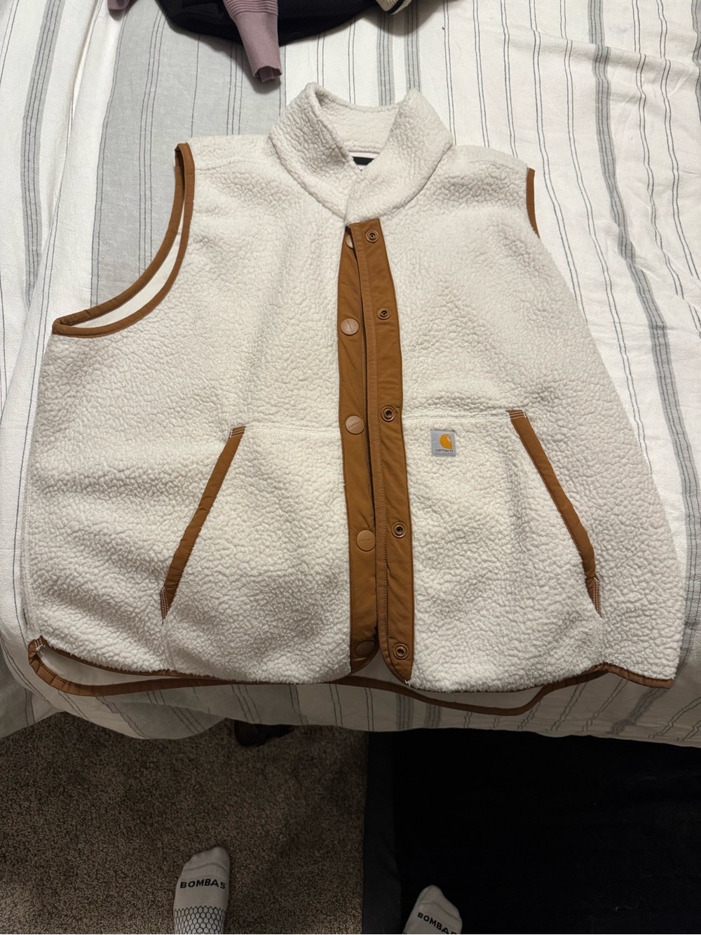 Carhartt Cream Sherpa Vest with Brown Trim